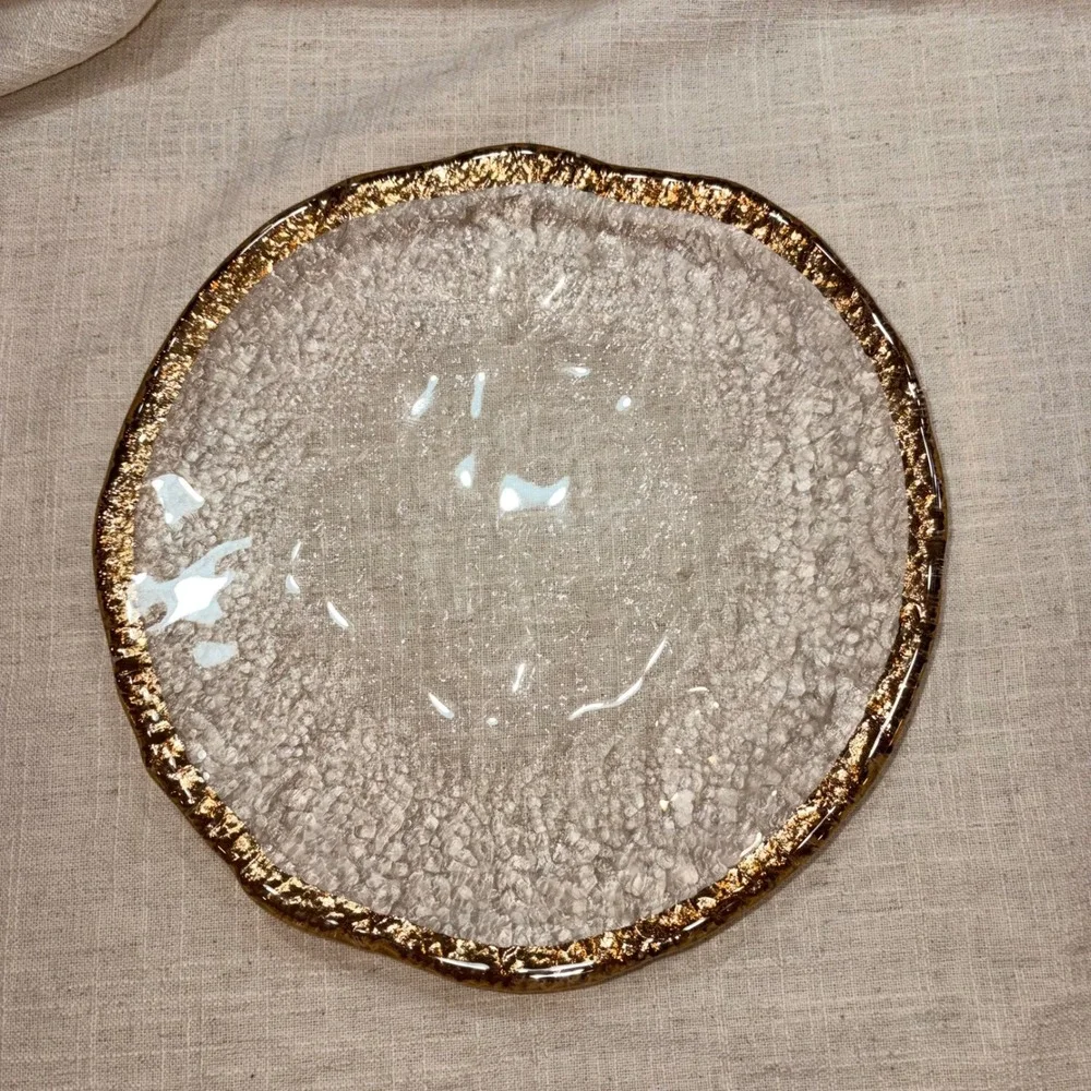 Glacier Glass Gold Rim Textured Clear Round 10 inch